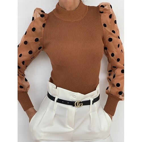 Women's Pullover Sweater Jumper Jumper Ribbed Knit Patchwork Polka Dot Stand Collar Stylish Casual Daily Going out Summer Fall Brown Gray S M L
Women's Pullover Sweater Jumper Jumper Ribbed Knit Patchwork Polka Dot Stand Collar Stylish Casual Daily Going out Summer Fall Brown Gray S M L