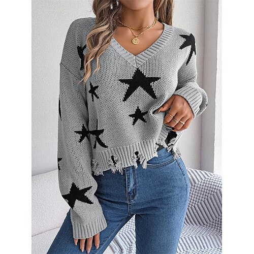 Mulheres Pulôver suéter Saltador Estriado Tricotar Entrançado Imprimir Estrela Decote V à moda Casual Ao ar livre Diário Primavera Outono Laranja Cáqui S M L
Mulheres Pulôver suéter Saltador Estriado Tricotar Entrançado Imprimir Estrela Decote V à moda Casual Ao ar livre Diário Primavera Outono Laranja Cáqui S M L
