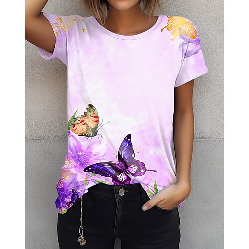 Damen T Shirt Gelb Blau Purpur Blumen Schmetterling Bedruckt Kurzarm Festtage Ausgehen Basic Rundhalsausschnitt Standard Schmetterling 3D Farbe S
Damen T Shirt Gelb Blau Purpur Blumen Schmetterling Bedruckt Kurzarm Festtage Ausgehen Basic Rundhalsausschnitt Standard Schmetterling 3D Farbe S