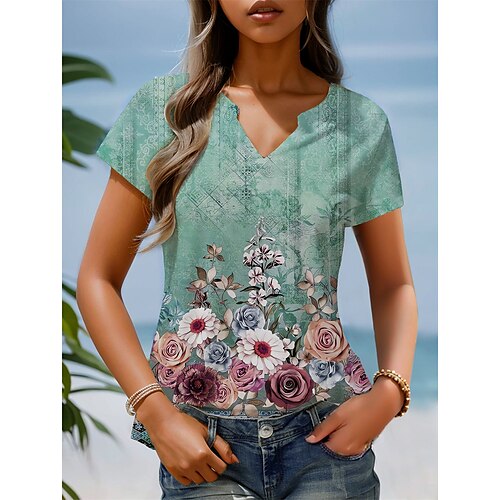 T shirt Tee Femme Bleu Vert Floral Imprimer Manche Courte Vacances Fin de semaine basique Col V Normal Standard Fleur Peinture S
T shirt Tee Femme Bleu Vert Floral Imprimer Manche Courte Vacances Fin de semaine basique Col V Normal Standard Fleur Peinture S