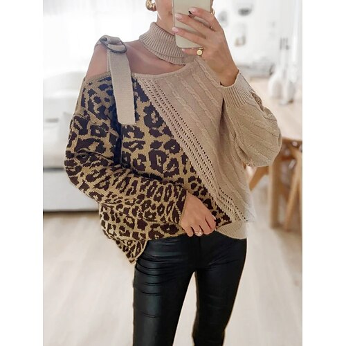 Damen Pullover Strickwaren Gerippt Stricken Kalte Schulter Loch Leopard Rollkragen Stilvoll Brautkleider schlicht Outdoor Täglich Sommer Herbst Khaki S
Damen Pullover Strickwaren Gerippt Stricken Kalte Schulter Loch Leopard Rollkragen Stilvoll Brautkleider schlicht Outdoor Täglich Sommer Herbst Khaki S