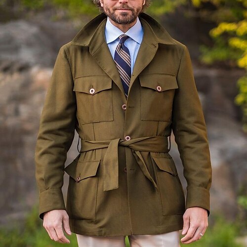 

Men's Trench Coat Casual Jacket Daily Wear Vacation Pocket Spring Fall Plain Streetwear Stylish Lapel Regular Black Army Green Jacket