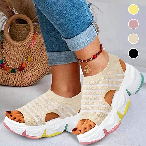 Femme Sandales Slip-Ons Sandales Compensées Chaussures de confort Sandales à plateforme du quotidien Hauteur de semelle compensée Bout ouvert Mode Décontractées Tissage Volant Rayé Noir Jaune Rose
Femme Sandales Slip-Ons Sandales Compensées Chaussures de confort Sandales à plateforme du quotidien Hauteur de semelle compensée Bout ouvert Mode Décontractées Tissage Volant Rayé Noir Jaune Rose