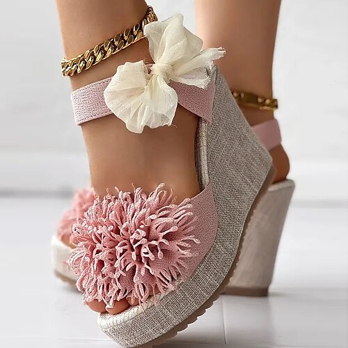 Mujer Sandalias Sandalias con Cuña Tacones de cuña Tallas Grandes Fiesta Exterior Diario Verano Pajarita Flor Tacón Cuña Puntera abierta Moda Elegante Satén Tira de tobillo Color sólido Negro Rosa
Mujer Sandalias Sandalias con Cuña Tacones de cuña Tallas Grandes Fiesta Exterior Diario Verano Pajarita Flor Tacón Cuña Puntera abierta Moda Elegante Satén Tira de tobillo Color sólido Negro Rosa