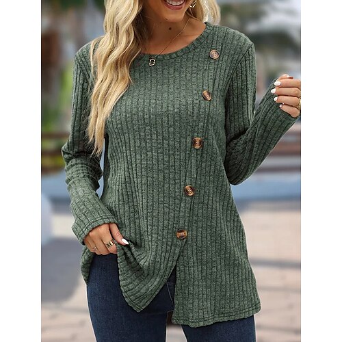 Mujer Camiseta Ejercito verde Negro Vino Plano Botón Manga Larga Diario Fin de semana Básico Escote Redondo Regular S
Mujer Camiseta Ejercito verde Negro Vino Plano Botón Manga Larga Diario Fin de semana Básico Escote Redondo Regular S