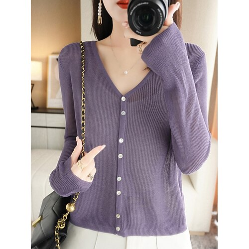 Women's Cardigan Sweater Jumper Ribbed Knit Button Thin Solid Color V Neck Stylish Casual Daily Holiday Summer Fall Black White M L XL
Women's Cardigan Sweater Jumper Ribbed Knit Button Thin Solid Color V Neck Stylish Casual Daily Holiday Summer Fall Black White M L XL