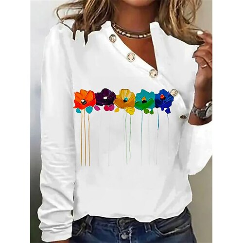 Mulheres Camiseta Branco Floral Imprimir Manga Longa Feriado Final de semana Básico Decote V Padrão Tema Flores Pintura S
Mulheres Camiseta Branco Floral Imprimir Manga Longa Feriado Final de semana Básico Decote V Padrão Tema Flores Pintura S