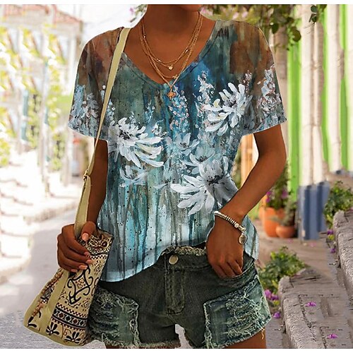 Mulheres Camiseta Verde Floral Imprimir Manga Curta Feriado Final de semana Básico Decote V Padrão Tema Flores Pintura S
Mulheres Camiseta Verde Floral Imprimir Manga Curta Feriado Final de semana Básico Decote V Padrão Tema Flores Pintura S