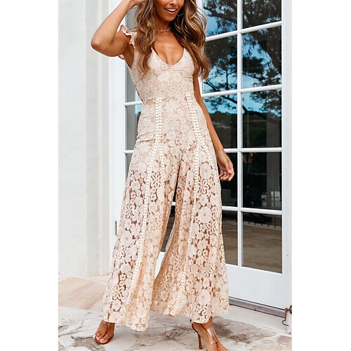 Mulheres Macacão Renda Frufru Côr Sólida Decote V Roupa de rua Rua Diário Perna larga Normal Sem Manga Damasco XS S M Verão
Mulheres Macacão Renda Frufru Côr Sólida Decote V Roupa de rua Rua Diário Perna larga Normal Sem Manga Damasco XS S M Verão