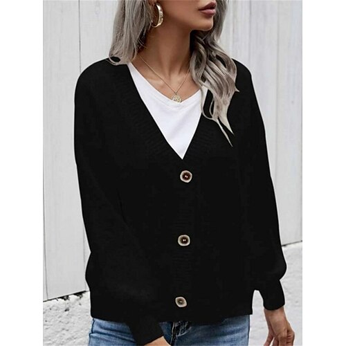 Women's Cardigan Sweater Jumper Ribbed Knit Button Solid Color V Neck Stylish Casual Outdoor Daily Fall Winter Black White S M L
Women's Cardigan Sweater Jumper Ribbed Knit Button Solid Color V Neck Stylish Casual Outdoor Daily Fall Winter Black White S M L