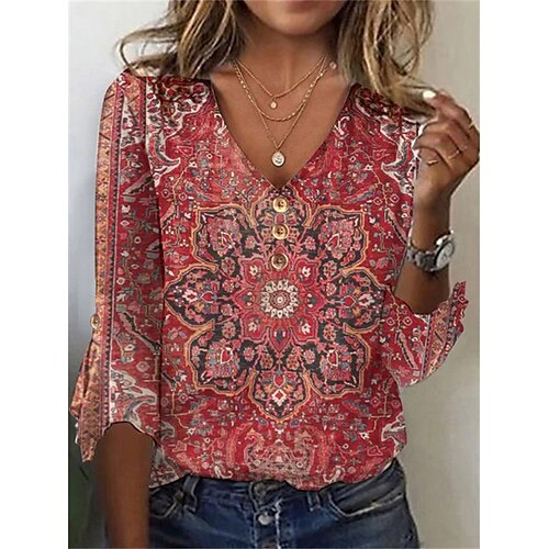 Damen T Shirt Rote Purpur Grün Blumen Taste Bedruckt 3/4 Ärmel Festtage Wochenende Basic V Ausschnitt Standard Blume Farbe S
Damen T Shirt Rote Purpur Grün Blumen Taste Bedruckt 3/4 Ärmel Festtage Wochenende Basic V Ausschnitt Standard Blume Farbe S