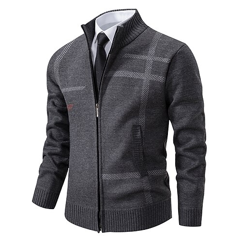 

Men's Sweater Cardigan Sweater Ribbed Knit Regular Knitted Stand Collar Warm Ups Modern Contemporary Daily Wear Going out Clothing Apparel Fall & Winter Light Grey Dark Grey S M L