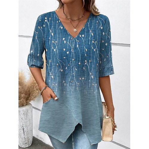 Mujer Camiseta Rojo Azul Piscina Morado Floral Asimétrico Estampado Manga Larga Festivos Fin de semana Básico Escote en Pico Largo Flor Pintura S
Mujer Camiseta Rojo Azul Piscina Morado Floral Asimétrico Estampado Manga Larga Festivos Fin de semana Básico Escote en Pico Largo Flor Pintura S