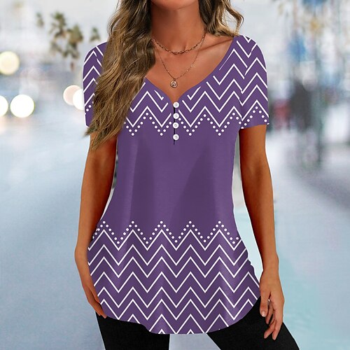 Mulheres Camiseta Preto Rosa Azul Listrado Botão Imprimir Manga Curta Diário Final de semana Básico Decote V Padrão Pintura S
Mulheres Camiseta Preto Rosa Azul Listrado Botão Imprimir Manga Curta Diário Final de semana Básico Decote V Padrão Pintura S