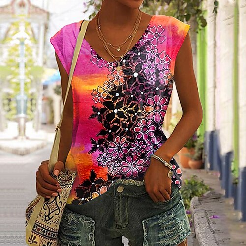 Femme Débardeur Rouge Bleu Orange Floral Imprimer Sans Manches Casual Vacances basique Col V Standard Fleur
Femme Débardeur Rouge Bleu Orange Floral Imprimer Sans Manches Casual Vacances basique Col V Standard Fleur