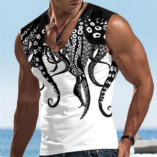 

Men's Tank Top Vest Top Sleeveless T Shirt for Men Graphic Animal Octopus V Neck Clothing Apparel 3D Print Sports Running Sleeveless 3D Print Designer Casual Muscle