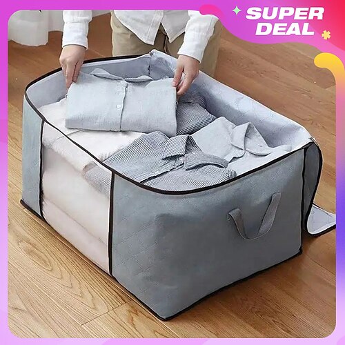 

1pc Large Storage Bag Organizer Clothes Storage With Reinforced Handle, Storage Containers For Bedding, Comforters, Clothing, Closet, Clear Window, Sturdy Zippers