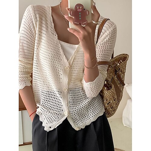 Mulheres Sueter Cardigan Saltador Estriado Tricotar Vazado Botão Côr Sólida Decote V à moda Casual Diário Encontro Verão Outono Preto Branco Tamanho Único
Mulheres Sueter Cardigan Saltador Estriado Tricotar Vazado Botão Côr Sólida Decote V à moda Casual Diário Encontro Verão Outono Preto Branco Tamanho Único