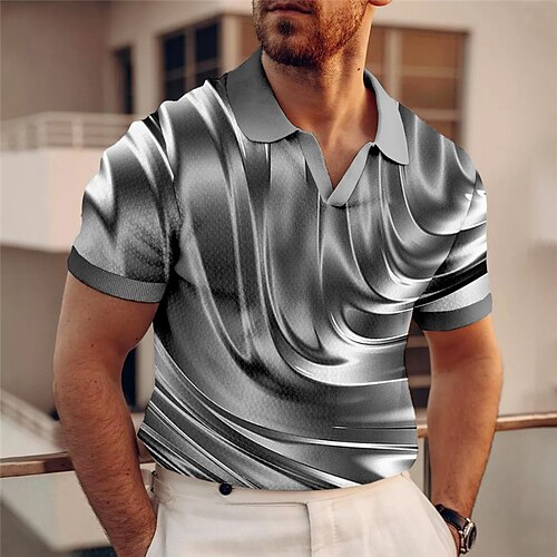 

Men's Polo Shirt Golf Shirt Graphic Prints Geometry V Neck Navy Blue Blue Brown Green Gray Outdoor Street Short Sleeves Print Clothing Apparel Sports Fashion Streetwear Designer