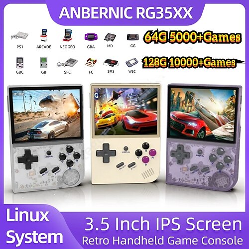 

ретро портативная игровая консоль rg35xx linux system 3,5-дюймовый ips-экран cortex-a9 портативный карманный видеоплеер 64 ГБ игры мальчик подарок