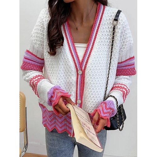 Mulheres Sueter Cardigan Saltador Estriado Tricotar Botão Geométrica Decote V à moda Casual Diário Para Noite Verão Outono Preto Branco Tamanho Único
Mulheres Sueter Cardigan Saltador Estriado Tricotar Botão Geométrica Decote V à moda Casual Diário Para Noite Verão Outono Preto Branco Tamanho Único