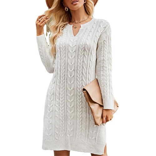 Women's Sweater Dress Jumper Cable Knit Split Solid Color V Neck Stylish Casual Daily Going out Fall Winter Black White S M L
Women's Sweater Dress Jumper Cable Knit Split Solid Color V Neck Stylish Casual Daily Going out Fall Winter Black White S M L