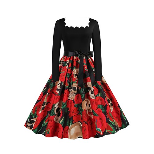 Damen-Halloween-Kleid, Retro-Kleid aus den 1950er-Jahren, Vintage-Kleid, Midi-Kleid, Party-Halloween-Kleid, Schnürung, Blumenmuster, quadratischer Ausschnitt, lange Ärmel, reguläre Passform, Herbst
Damen-Halloween-Kleid, Retro-Kleid aus den 1950er-Jahren, Vintage-Kleid, Midi-Kleid, Party-Halloween-Kleid, Schnürung, Blumenmuster, quadratischer Ausschnitt, lange Ärmel, reguläre Passform, Herbst