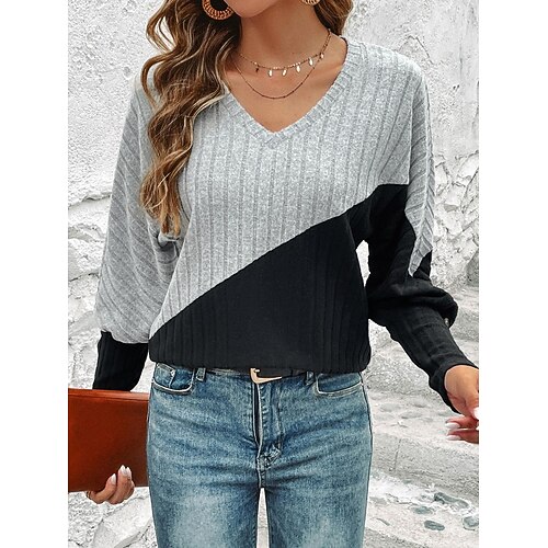 Mujer Camiseta Gris Bloque de color Manga Larga Diario Fin de semana Básico Escote en Pico
Mujer Camiseta Gris Bloque de color Manga Larga Diario Fin de semana Básico Escote en Pico