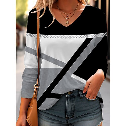 Mujer Camiseta Negro Blanco Gris Oscuro Geométrico Estampado Manga Larga Diario Fin de semana Básico Escote en Pico Geométrico adj. Pintura
Mujer Camiseta Negro Blanco Gris Oscuro Geométrico Estampado Manga Larga Diario Fin de semana Básico Escote en Pico Geométrico adj. Pintura