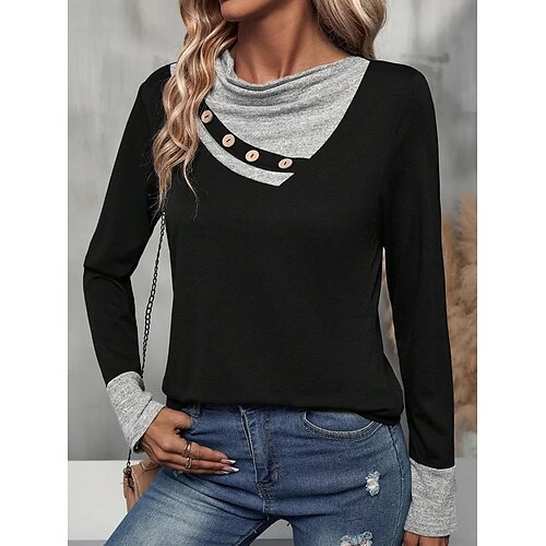 Femme T shirt Tee Noir Bloc de couleur Bouton manche longue du quotidien Fin de semaine basique Col Rond Standard Automne hiver
Femme T shirt Tee Noir Bloc de couleur Bouton manche longue du quotidien Fin de semaine basique Col Rond Standard Automne hiver