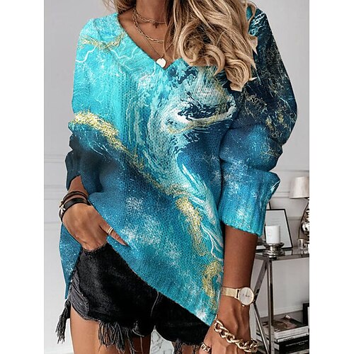 Women's Pullover Sweater Jumper Jumper Crochet Knit Tunic Print Color Gradient V Neck Stylish Casual Daily Drop Shoulder Summer Spring Blue S M L
Women's Pullover Sweater Jumper Jumper Crochet Knit Tunic Print Color Gradient V Neck Stylish Casual Daily Drop Shoulder Summer Spring Blue S M L