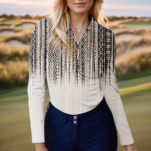 Mulheres Camisa polo de caminhada Camisa de golfe Respirável Secagem Rápida Pavio Humido Manga Longa Vestuário de golfe Roupas de golfe Normal Zíper Colarinho Alto Geometria Estampado Primavera Outono
Mulheres Camisa polo de caminhada Camisa de golfe Respirável Secagem Rápida Pavio Humido Manga Longa Vestuário de golfe Roupas de golfe Normal Zíper Colarinho Alto Geometria Estampado Primavera Outono