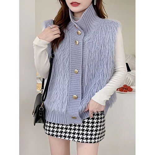 Women's Sweater Vest Jumper Ribbed Knit Button Solid Color Stand Collar Stylish Casual Outdoor Daily Fall Winter Light Blue off white S M L
Women's Sweater Vest Jumper Ribbed Knit Button Solid Color Stand Collar Stylish Casual Outdoor Daily Fall Winter Light Blue off white S M L