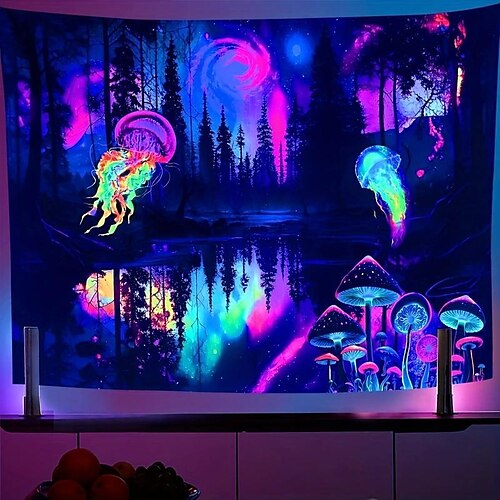 Blacklight Tapestry UV Reactive Glow in the Dark Jellyfish Trippy Misty Mushroom Nature Landscape Hanging Tapestry Wall Art Mural for Living Room Bedroom
Blacklight Tapestry UV Reactive Glow in the Dark Jellyfish Trippy Misty Mushroom Nature Landscape Hanging Tapestry Wall Art Mural for Living Room Bedroom