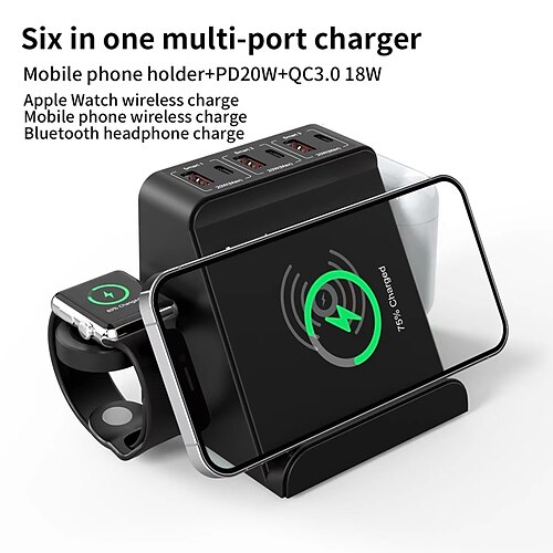 Chargeur Sans Fil Station de charge 80 W Puissance de sortie 6 ports Station de recharge sans fil Station de charge multi-USB CE / UE pour plusieurs appareils 5 en 1 Pour Universel Apple Watch Series
Chargeur Sans Fil Station de charge 80 W Puissance de sortie 6 ports Station de recharge sans fil Station de charge multi-USB CE / UE pour plusieurs appareils 5 en 1 Pour Universel Apple Watch Series