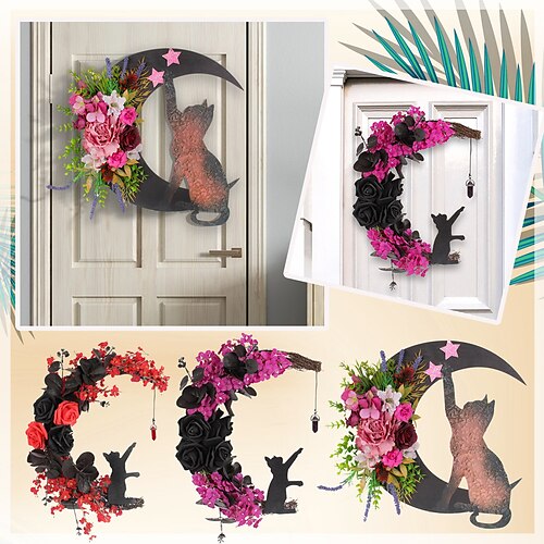 Halloween Moon Wreath with Black Cat Wall Decor, Halloween Door Wreath, Cat Halloween Decorations for Indoor Outdoor Window Wall Art,Halloween Decoration
Halloween Moon Wreath with Black Cat Wall Decor, Halloween Door Wreath, Cat Halloween Decorations for Indoor Outdoor Window Wall Art,Halloween Decoration