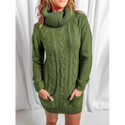 Mujer Vestido de suéter Puente Cable Tejer De Gran Tamaño Color sólido Cuello Alto Elegante Sensual Exterior Diario Otoño Invierno Negro Verde Ejército S M L
Mujer Vestido de suéter Puente Cable Tejer De Gran Tamaño Color sólido Cuello Alto Elegante Sensual Exterior Diario Otoño Invierno Negro Verde Ejército S M L