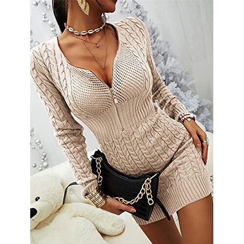 Mujer Vestido de suéter Puente Cable Tejer Cremallera Color sólido Escote en Pico Elegante Sensual Exterior Diario Otoño Invierno Zafiro Rojo tinto S M L
Mujer Vestido de suéter Puente Cable Tejer Cremallera Color sólido Escote en Pico Elegante Sensual Exterior Diario Otoño Invierno Zafiro Rojo tinto S M L