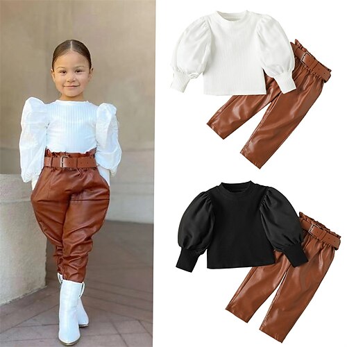 

2 Pieces Toddler Girls' Solid Color Hoodie & Pants Set Long Sleeve Fashion Outdoor 3-7 Years Fall Black White