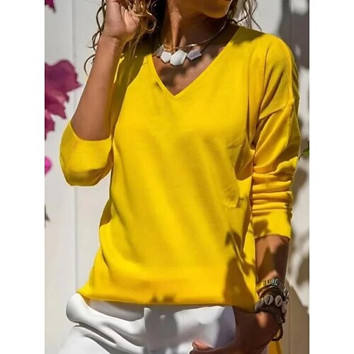 Damen T Shirt Gelb Rote Purpur Glatt Langarm Täglich Wochenende Basic V Ausschnitt
Damen T Shirt Gelb Rote Purpur Glatt Langarm Täglich Wochenende Basic V Ausschnitt