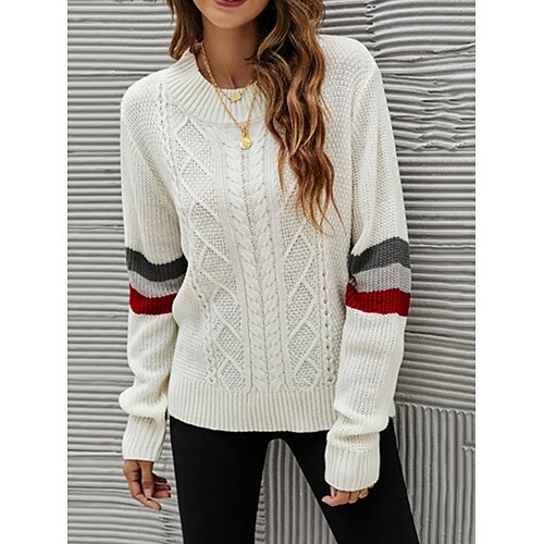 Women's Pullover Sweater Jumper Jumper Cable Knit Stripe Striped Crew Neck Stylish Casual Outdoor Daily Summer Fall White Navy Blue S M L
Women's Pullover Sweater Jumper Jumper Cable Knit Stripe Striped Crew Neck Stylish Casual Outdoor Daily Summer Fall White Navy Blue S M L