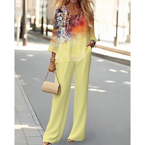 Women's Shirt Pants Sets Yellow Purple Green Floral Print Long Sleeve Casual Holiday Streetwear Daily V Neck Regular Fit Fall Winter
Women's Shirt Pants Sets Yellow Purple Green Floral Print Long Sleeve Casual Holiday Streetwear Daily V Neck Regular Fit Fall Winter