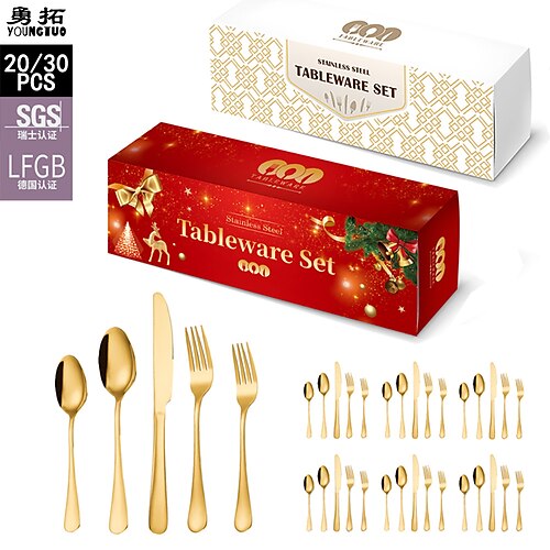 service de couverts de table de Noël pour la fête, ensemble d'argenterie en acier inoxydable plaqué rouge blanc vert rose et doré 20/30 pièces couteau fourchette cuillère ensemble, ensemble de dîner
service de couverts de table de Noël pour la fête, ensemble d'argenterie en acier inoxydable plaqué rouge blanc vert rose et doré 20/30 pièces couteau fourchette cuillère ensemble, ensemble de dîner