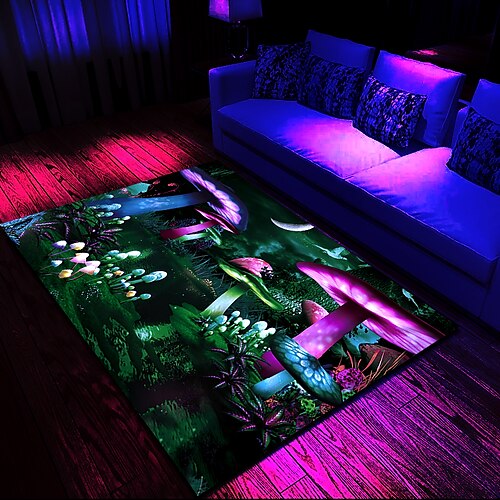 

Alfombra impresa con luz negra que brilla en la oscuridad reactiva uv alfombra grande antideslizante para decoración de habitación