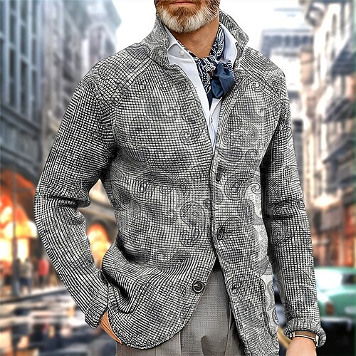 

Paisley Fashion Streetwear Designer Men's Button Knitted Print Cardigan Sweater Knitwear Cowichan cardigan sweater Daily Wear Vacation Going out Long Sleeve V Neck Sweaters Red Blue Purple Fall