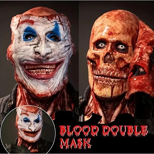 

двойная маска крови на Хэллоуин, мужской костюм на Хэллоуин, пугающая забавная маска черепа ужасов, маскарад на Хэллоуин, опора для вечеринки, украшение скелета на Хэллоуин