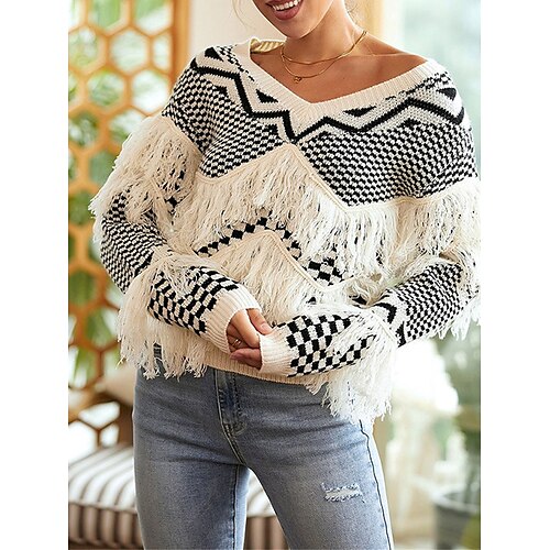 Pull Maille Femme A côtes Tricoter Franges Plaid Col V mode Décontractées Vacances Sortie manche longue Automne Hiver Blanche S M L
Pull Maille Femme A côtes Tricoter Franges Plaid Col V mode Décontractées Vacances Sortie manche longue Automne Hiver Blanche S M L