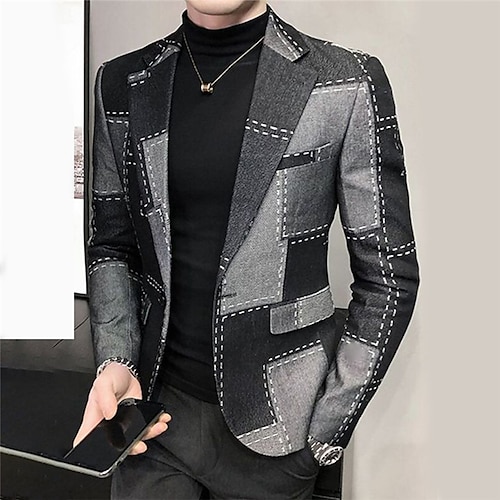 

Floral Plaid / Check Fashion Streetwear Business Men's Coat Work Wear to work Going out Fall & Winter Turndown Long Sleeve Black Blue Pale Blue S M L Polyester Jacket