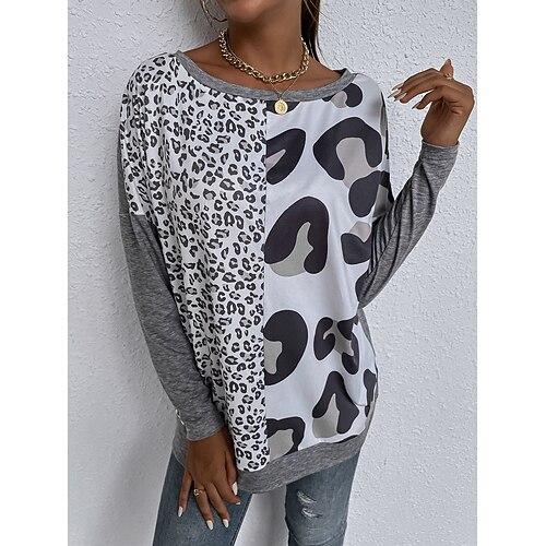 Femme T shirt Tee Gris Léopard Imprimer manche longue du quotidien Fin de semaine basique Col Rond Standard Peinture Automne hiver
Femme T shirt Tee Gris Léopard Imprimer manche longue du quotidien Fin de semaine basique Col Rond Standard Peinture Automne hiver