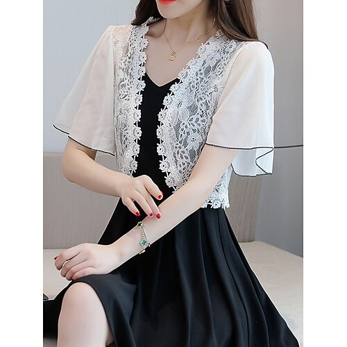 Boléro Maille Femme Crocheté Tricoter Découpé énorme Couleur unie Ouvrir le devant Boleros mode Extérieur du quotidien Manches courtes Eté Automne Noir Blanche S M L
Boléro Maille Femme Crocheté Tricoter Découpé énorme Couleur unie Ouvrir le devant Boleros mode Extérieur du quotidien Manches courtes Eté Automne Noir Blanche S M L